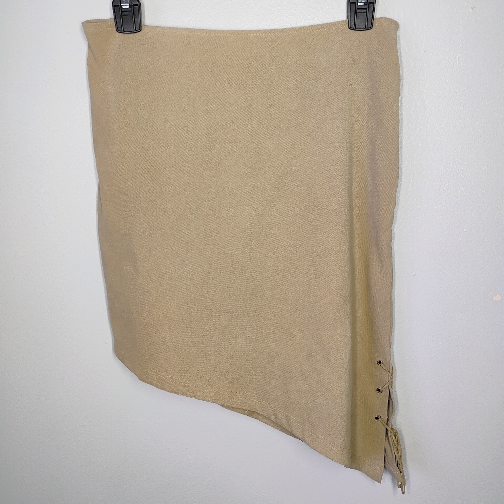 Divine Y2K Asymmetrical Hem Mini Skirt Beige Side Tie Boho Festival Size Medium